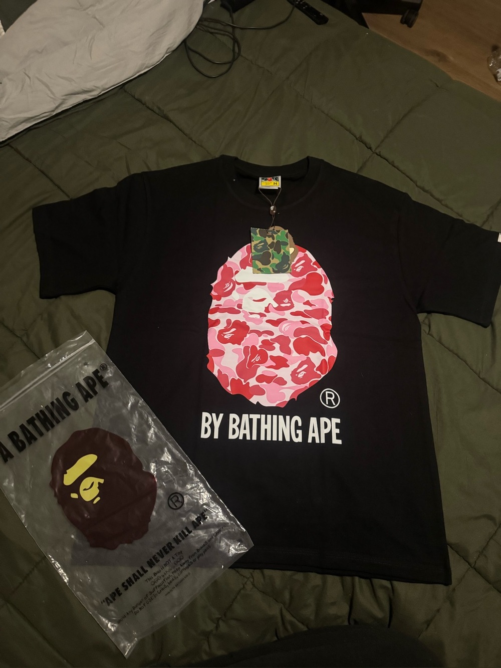 Men's Black T-Shirt with Pink Camo Ape Logo